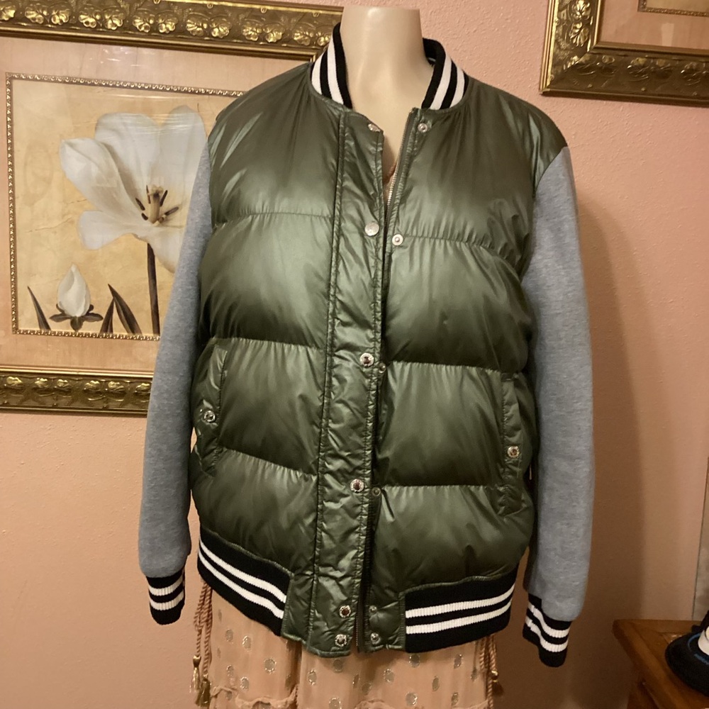 Green and Gray Women's Bomber Jacket